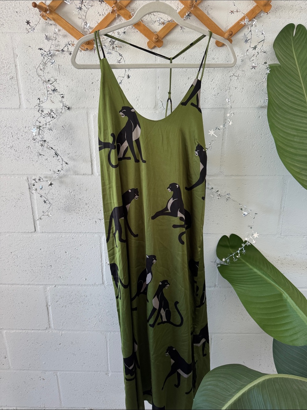 Olive Green Panther Print Slip Dress - Unbranded